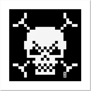 Skull And Crossbones Small (Pixel Art / Jolly Roger / White) Posters and Art